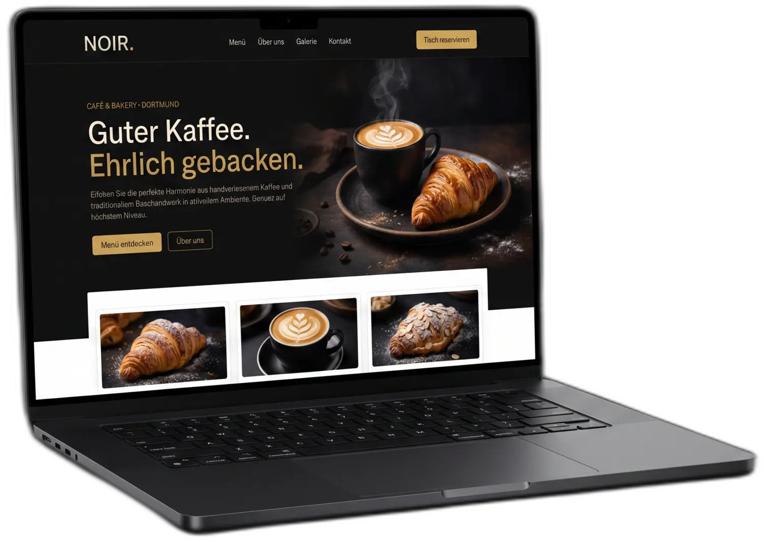 NOIR Website auf einem MacBook, freigestellt